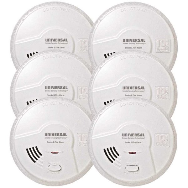 Universal Security Instruments 2-in-1 Smoke Detector and Fire Smart Alarm with 10-Year Sealed Battery, 6PK MI3050SB-6P